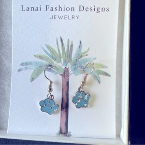 Turquoise blue green cat paw earrings gold tone